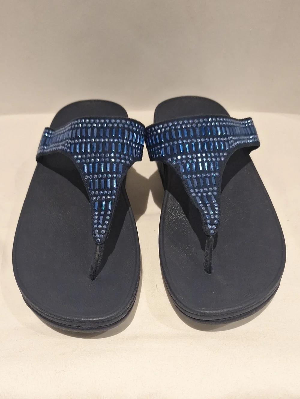 Fitflop Incastone Women’s Navy Blue Beaded Wedge Flip Flops